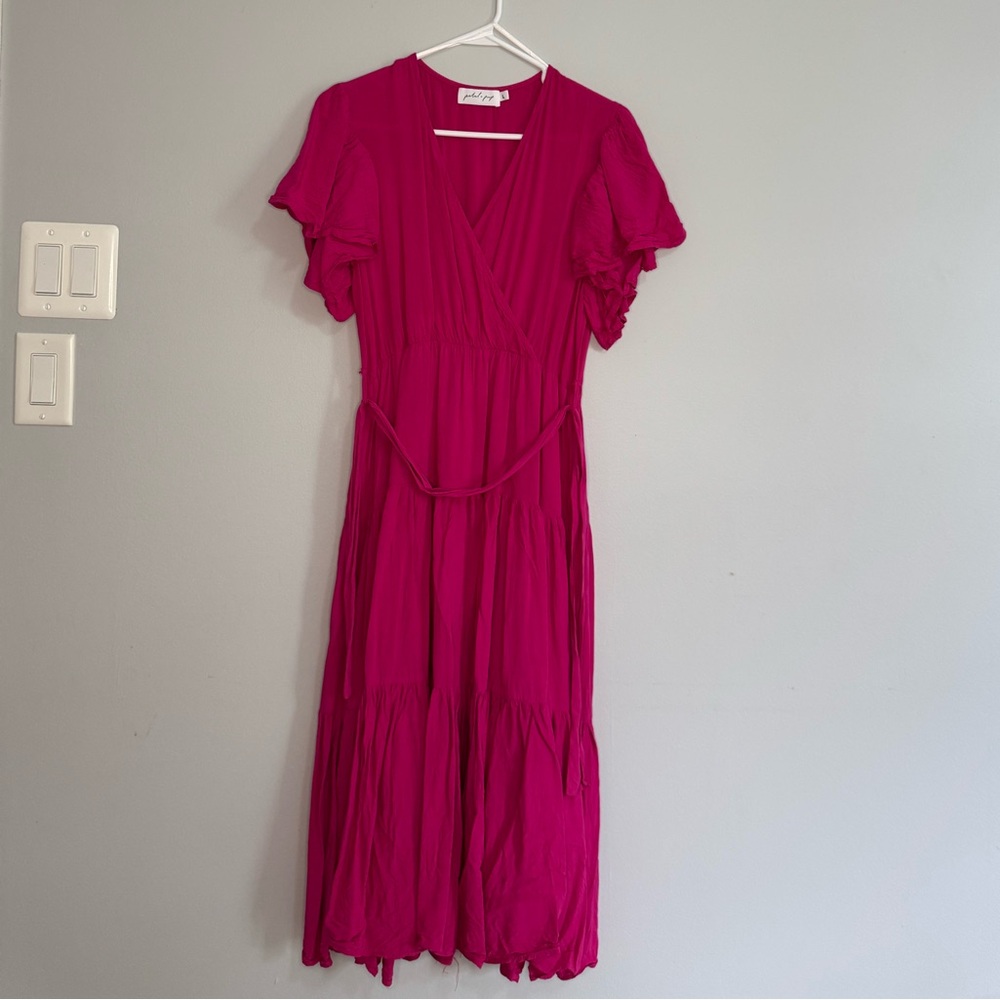 Petal & Pup Barker Dress Pink Flutter Sleeve size L